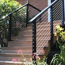 Our railing posts and caps come standard in aluminum, which is highly recycled/recyclable. This Customer From Seattle Wa Installed The Black Aluminum Stainless Cable Railing System To Their Stairway Cable Railing Deck Deck Railings Cable Railing