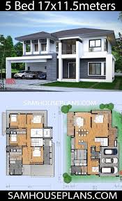 Home ideas, floor plan concepts, interiors & exteriors | whatsapp: House Plans Idea 17x11 5m With 5 Bedrooms Architecture Designs Com Architecture Architect Archit House Blueprints Modern House Floor Plans Model House Plan