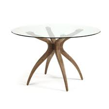 Find round glass top dining room table. Jenson Dining Table Round In Glass Top With Walnut Legs Dining Tables Glass Wooden Hi Glass Round Dining Table Glass Dining Table Small Glass Dining Table