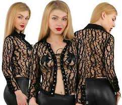 Top noir transparent et brodé avec manches bouffantes. Bluse Top Sexy Frau Transparent Spitze Hemd Oberteil Spazm T S M Oder L Xl Ebay