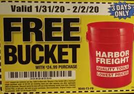 20% off (1 days ago) offer details: Harbor Freight Free Bucket Coupon 2020 More Super Coupons