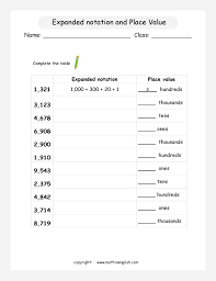 Expanded Notation And Place Value Of 4 Digit Numbers Using Thousands Hundreds Tens And Ones Extra Place Values Third Grade Worksheets Place Value Worksheets