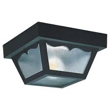 Unsafe exterior lighting fixtures how to inspect outdoor floodlight or security light fixtures. Sea Gull Lighting Outdoor Ceiling 1 Light 8 25 In W Black Plastic Square Flush Mount Ceiling Fixture With Clear Textured Glass Shade 7567 32 The Home Depot