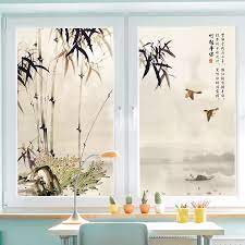 Gorgeous blue & gray master bedroom design with blue gray velvet bed headboard, bedding Custom Removable Glass Stickers Wall Stickers Mural Stickers Bedroom Balcony Glass Door Stickers Sliding Door Ink Bamboo Decorative Films Aliexpress