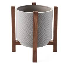 Add life and style to your indoor space with a classic large mid century modern planter with solid wooden plant stand. Ceramic Planter On Wood Stand Indoor Outdoor Decorative Pot Walmart Com Walmart Com