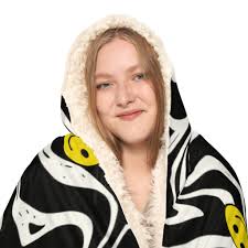 Trippy Smiley Zebra Trance Hooded Cloak, Abstract Psychedelic Boho Raver  Blanket Festival Shawl Wrap Unique Rave Clothing Women Men EDM Hood