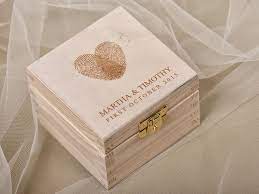 Fingerprint Wood Wedding Ring Bearer Box Rustic Wooden Ring Box Engraved Bride And Groom Wedding Ring Bearer Boxes Wood Wedding Ring Ring Box Wedding Diy