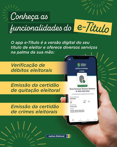 Conhe&ccedil;a as Funcionalidades do E-T&iacute;tulo! 📲 Com o E-T&iacute;tulo, voc&ecirc; tem tudo o que precisa na palma da sua m&atilde;o: use-o como documento oficial, encontre seu local de vota&ccedil;&atilde;o com GPS e