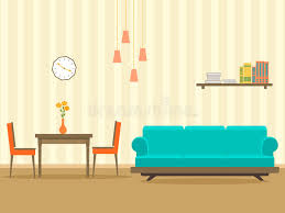 Liljencrantz design the sofa is the unquestionable ce. Interior Design In Flat Style Of Living Room With Furniture Sofa Table Bookshelf Flower Lamp And Clock Stock Vector Illustration Of Background Book 90820966