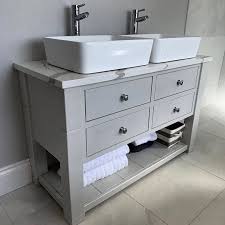 Double Sink Vanity Unit Custom Made White Marble Effect Quartz Top Sink Vanity Unit Bathroom Vanity Units Vanity Units
