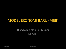Matlamat utama model ekonomi baru (meb) adalah menjadikan malaysia negara maju berpendapatan tinggi dengan ciri keterangkuman dan kebolehmampanan menjelang 2020. Model Ekonomi Baru Meb