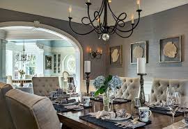 Formal Dining Room With Heirloom Mahogany Dining Table Airy Blue Grass Cloth Wallpaper And A Custom Dream Dining Room Mahogany Dining Table Formal Dining Room
