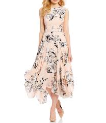 Calvin Klein Floral Print Belted Handkerchief Hem A Line Midi Dress Dillard S Dillards Dress High Low Dresses Casual Fashion