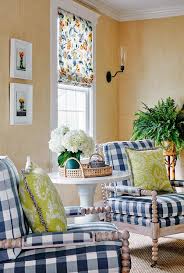 Every living room needs a cozy accent chair. Blue Buffalo Check Chairs With Yellow Pillows Cottage Living Room