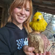 Handmade Yellow Bird by Chainsaw Carver
