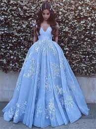 Ball Gown Off The Shoulder Light Blue Organza Lace Embroidery Prom Dress Princess Prom Dresses Prom Dresses Ball Gown Prom Dresses Sleeveless