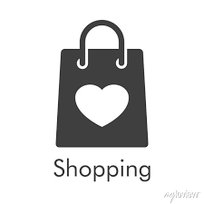 Símbolo de tienda en línea. logotipo con texto shopping con bolsa posters  for the wall • posters isolated, icon, text | myloview.com