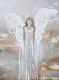 Original Abstract Angel Painting Fine Art Contemporary Guardian Angel Neutral Home Wall Art X Large 30x40 Angel Painting Giclee Print Abstract Angel Art