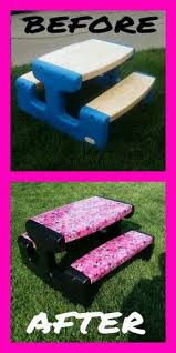 Little Tikes Picnic Table Makeover My Daughter Is Crazy About Minnie Mouse Saw This On Pint Picnic Table Makeover Little Tikes Picnic Table Kids Outdoor Play