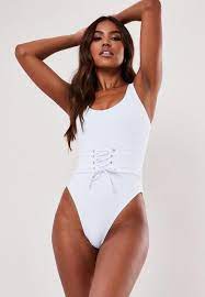 Missguided White Corset Waist Scoop High Leg Swimsuit High Leg Swimsuit Women Swimsuits Womens Swimsuits Bikini