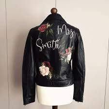 Custom Bridal Leather Jacket Painting Blush And Red Florals Etsy Denim Design Jackets Leather Jacket