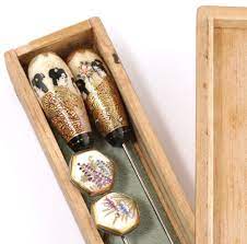 Vintage Satsuma Hat Pins W Satsuma Pin Protectors In Original Box 1920s Hat Pins Satsuma Antique Hats