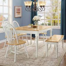 Better Homes And Gardens Autumn Lane Farmhouse Dining Table White And Natural Walmart Com Farmhouse Dining Wood Dining Bench Farmhouse Table Chairs