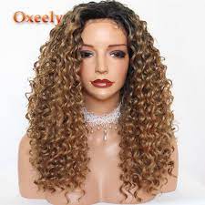 On women of all skin colors with curly hair, try this base of dark ombre and light colored tips in red. Oxeely Blonde Curly Hair Synthetic Lace Front Wigs Ombre Brown Color Long Kinky Curly Lace Front Wig Glueless For Black Women Synthetic Lace Wigs Aliexpress