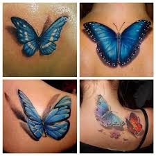 Realistic pink and blue butterfly tattoo 3d: Dark Blue Butterfly Tattoo Novocom Top