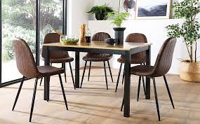 Discover dining tables online to manage your small area with large seating. Milton Painted Black And Oak Dining Table With 6 Brooklyn Vintage Brown Leather Chairs Black Legs Furniture And Choice