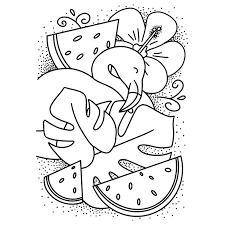 Free printable tropical summer coloring pages: Tropical Flamingo Watermelon Free Colouring Page Lorelsberg