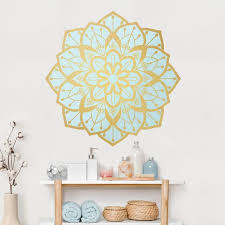 Wandtattoo Mandala Blute Muster Gold Hellblau Wandtattoo Mandala Wandtattoo Wandtattoos