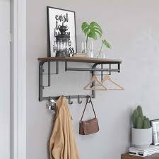 Vasagle Porte Manteau Mural Avec Etagere De Rangement Vintage Etagere Murale Avec Crochets Etagere Murale Avec Tringle 5 Crochets Pour Entree Couloir Cha Porte Manteau Mural Porte Manteaux Etagere Rangement