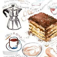 Tiramisu Recipe Poster Italian Food Illustration Print Watercolor Painting Italy Themed Gift Kitchen Wall Art Italian Dessert Artwork Tiramisu Recipe Food Italian Desserts