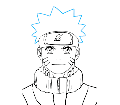 Next, draw two small semicircles on both sides of the head (for the ears), followed by a headband and the collar of his shirt as shown in picture 1. How To Draw Naruto In A Few Easy Steps Easy Drawing Guides Naruto Drawings Naruto Drawings Easy Naruto Sketch
