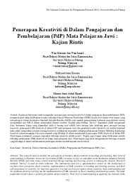 Maybe you would like to learn more about one of these? Top Pdf Penerapan Kreativiti Di Dalam Pengajaran Dan Pembelajaran Pdp Mata Pelajaran Jawi Kajian Rintis 123dok Com