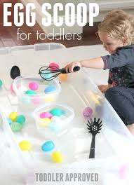 It is definitely easier than painting real eggs. Egg Scoop Easter Activity For Toddlers Toddler Approved