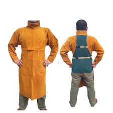 Safety Welding Clothing Set Long Sleeve Cow Leather Apron Protective Soldering Coverall For Men And Welders Gm1011 Welding Clothes Outfit Sets Leather Apron