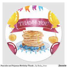 Pancake And Pajamas Birthday Thank You Classic Round Sticker Zazzle Com Paper Plates Birthday Happy Birthday Ashley Birthday Thank You