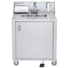 triple bowl portable hand sink cart