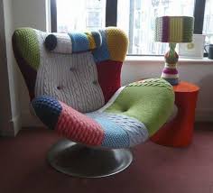 On The Hunt For A Creative Corner Reading Chair This Unique Knitted Reading Chair Will Make Any Space More Colorful Furniture Patchwork Chair Funky Furniture