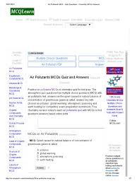 Choose an answer and hit 'next'. Air Pollutants Mcq Quiz Questions Chemistry Mcqs Answers Pdf Atmosphere Of Earth Carbon