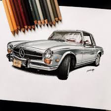Mercedes Benz 280sl Graphite Shades Draw To Drive Car Drawings Car Artwork Car Drawing Pencil