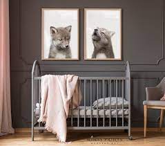 Baby Wolf Print Set Wolves Nursery Wall Art Woodland Decor Etsy Baby Animal Nursery Wolf Nursery Baby Decor