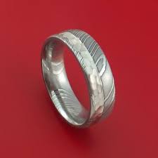 Damascus Steel And Hammered Platinum Ring Custom Made Wedding Etsy Damascus Steel Ring Rugged Wedding Band Palladium Rings