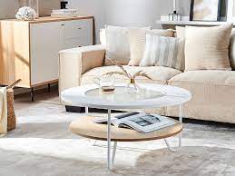 Table basse bois clair ronde. Table Basse Ronde O 80 Cm Bois Clair Et Blanche Chico Beliani Fr