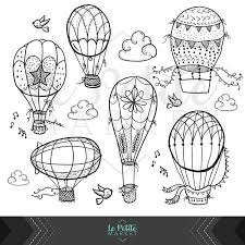 Black And White Transparent Hot Air Balloon Clipart Cute Hand Drawn Hot Air Balloon Clip Art Doodle Hot Air Etsy How To Draw Hands Doodle Coloring Clip Art