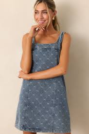 Medium Wash Denim Mini Shift Dress - Casual Dresses | Red Dress