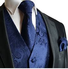 Black And Gold Paisley Vest Brand Q Wedding Vest Set Navy Blue Paisley 3pcs Tuxedo Vest Necktie Handkerchief Xxl Brand Q Http Www Navy Blue Tuxedos Blue Tux Wedding Suits Men Black