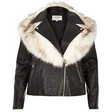 River Island Ri Plus Black Faux Fur Trim Biker Jacket 130 Liked On Polyvore Featuring Outerwear J Black Faux Fur Coats Jackets Women Vegan Leather Jacket